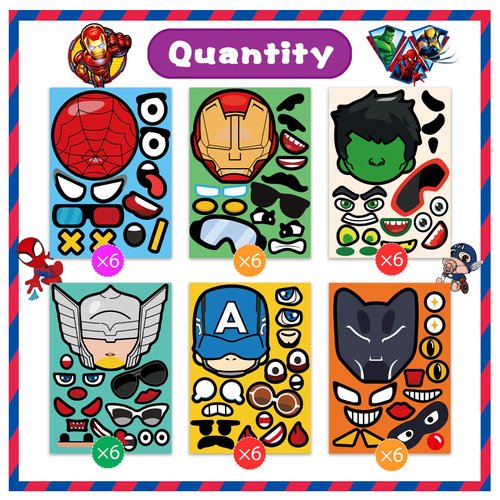 36 Sheets Make-a-Face Superhero Stickers for Kids Teens, Make Your Own Superhero Face Stickers, Party Favors Gift Supplies Art Craft School Classroom Teacher Reward