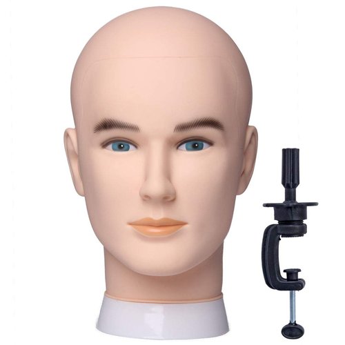 Newshair Male Bald Mannequin Head Wig Head Training Head Professional Cosmetology for Wig Making and Display Hat Helmet Glasses or Masks Display Head Model with Free Clamp Stand (Fair Skin)