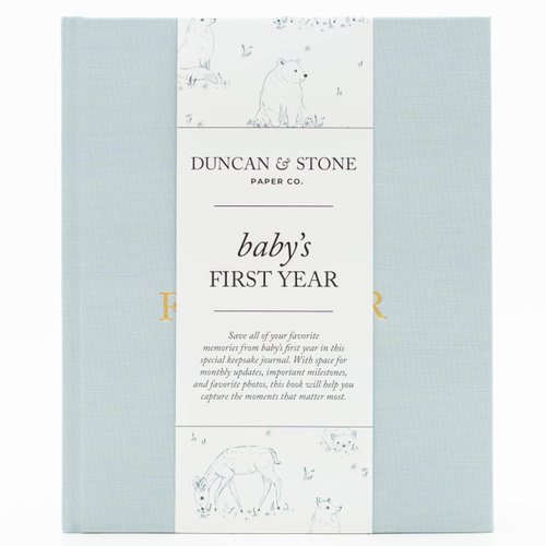 Baby First Year Book (Sky Blue, 112 Pages) by Duncan & Stone - Memory & Milestone Baby's First Year Photo Album from Pregnancy to First Year – Newborn Baby Journal - Gifts for New Moms