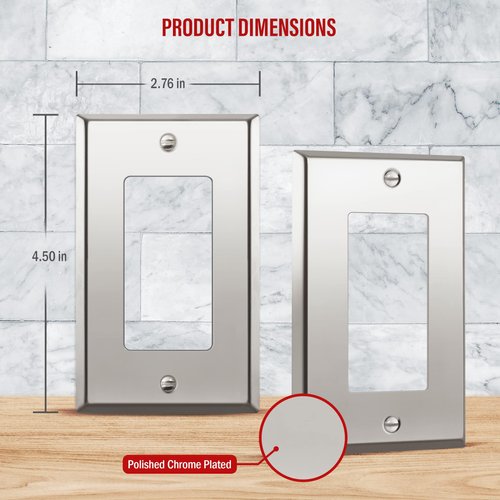 ENERLITES Decorator Switch or Outlet Metal Wall Plate, Stainless Steel 201, Corrosion Resistant, Size 1-Gang 4.50" x 2.76", 7731-PC, Polished Chrome, Silver