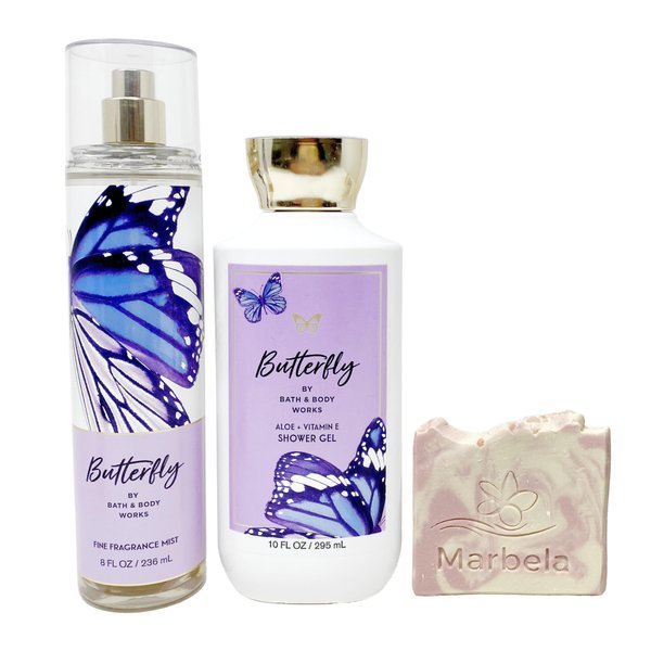 Bath & Body Works Butterfly - Duo Gift Set- Fine Fragrance Mist and Shower Gel With a Himalayan Salts Springs Sample Soap.