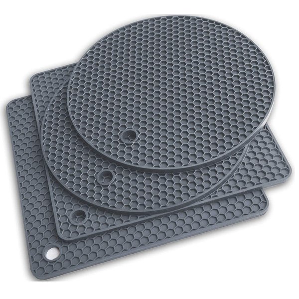 Q's Inn Silicone Pot Holders and Trivet mats Heat Resistant to 440°F to Protect Your Table and countertop Contains 4 Pieces 2 Round and 2 Squared