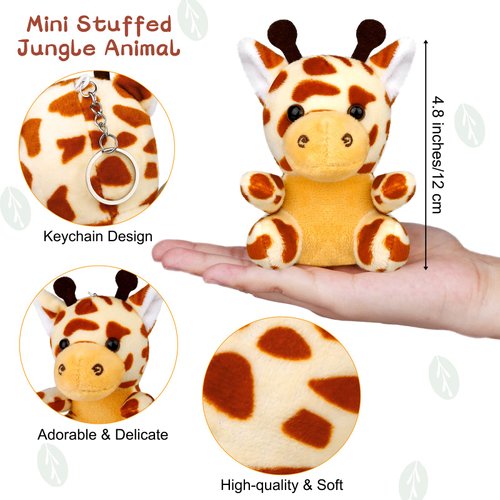 Elcoho 16 Pieces Safari Mini Stuffed Jungle Animal Set Small Stuffed Forest Animal 3.75 Inch Animal Keychain Plush Toys for Animal Themed Parties Kids Birthday(Sitting)
