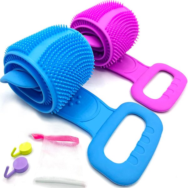 Sofine® 2 Pack Long Silicone Back Scrubber for Shower,31.5in with Handle Bath Body Brush,Silicone Back Brush,Exfoliating Body Scrubber for Men&Women Use in Shower