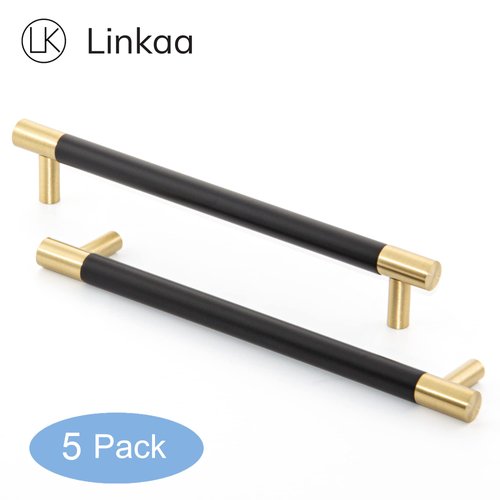 Cabinet Handles Gold Drawer Pulls with Black Planting,Cabinet Pulls for Kitchen Cabinet Dresser Knobs Black Cabinet Drawer Pulls,Gold Drawer Pulls Dressers for Bedroom,7.5 inch-5 pack (192 mm)