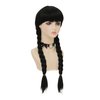 Dai Cloud Long Black Two Braids Wig with Bangs Long Pigtails Wig for Women Halloween Costumes Party Cosplay Hair Wig