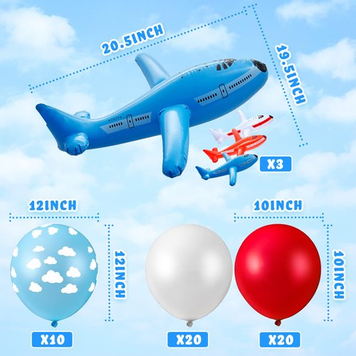 Airplane Birthday Party Supplies 56 Pieces Airplane Themed Party Decoration with Inflatable Airplane Balloons Thick Latex Balloon Happy Birthday Banners Airplane Cloud Balloon Decor
