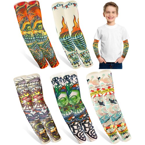 iToolai 5 Pairs Fake Tattoo Arm Sleeves for Kids Boys Girls Temporary UV Protection Tattoo Arts Sleeve Sets(Patterns 3)