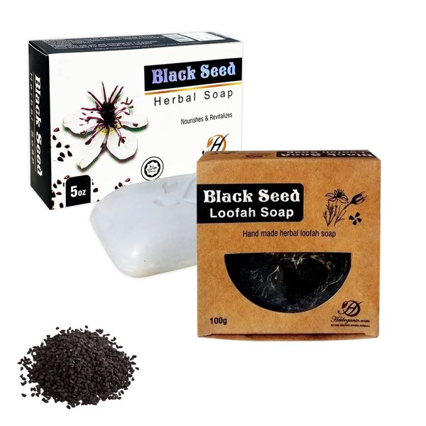 HERBOGANIC Black Seed Herbal Soap and Black Seed Loofah Soap | Deep cleansing and nourishing soaps | Ideal for Men and Women | Soothing and hydrating soaps for moisturization | 5 Oz and 3.5 Oz…