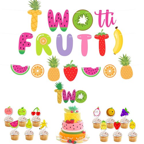 UTOPP Twotti Frutti Birthday Decorations Set,Twotti Frutti Banner Watermelon Banner 2nd Birthday Cake Topper Summer Fruit Balloons for Luau Fruit Themed Party,Second Birthday Party Supplies