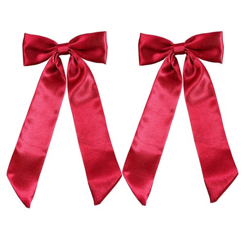 SALOCY Hair Clip, 2 PCS Satin Bow Hair Clips for Women Girls with Long Tail, Big Ribbon Bows for Hair Design (Red, 28.5*8cm)