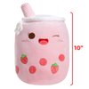 Athoinsu Light Up Strawberry Boba Tea Soft Plush Pillow 10'' Kawaii Milky Tea Stuffed Bubble Animal Toy with LED Lights Birthday Christmas Holiday Valentines Gifts for Kids,Girls,Boys