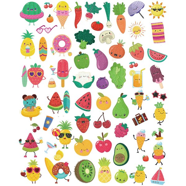 Onogola Glitter Summer Temporary Tattoos for Kids, 10 Sheets Fruit Vegetable Hawaiian Party Fake Tattoo Sticker, Waterproof Beach Party Decoration Supplies Favors for Boys Girls