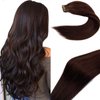 Tape in Hair Extensions Human Hair Dark Brown Extensions Seamless Skin Weft Tape in Hair Straight Remy Hair Extensions Tape in 20 PCS Invisible Adhesive 40G Real Hair Extensions 18 Inch for Women