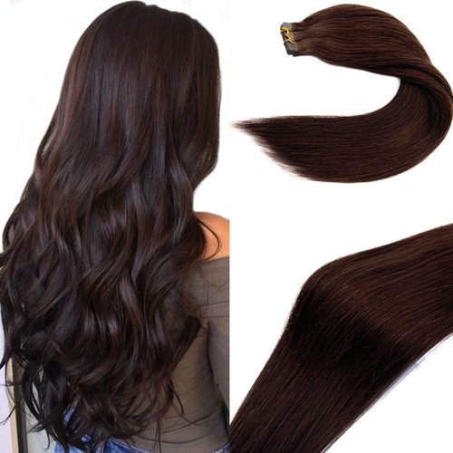 Tape in Hair Extensions Human Hair Dark Brown Extensions Seamless Skin Weft Tape in Hair Straight Remy Hair Extensions Tape in 20 PCS Invisible Adhesive 40G Real Hair Extensions 18 Inch for Women