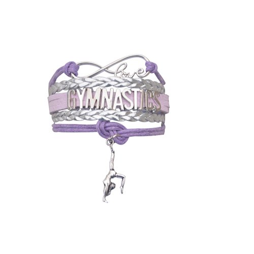 SportyBella Gymnastics Bracelets For Girls- Adjustable Charm Bracelet w/Infinity Symbol & Silver Gymnastic Charm. Gymnastics Friendship Bracelet Gifts for Gymnasts, Teams & Coaches. (Purple/Silver)
