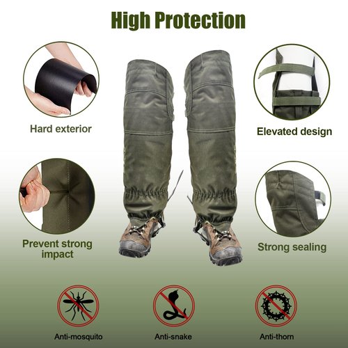 BZTAC Tactical Leg Gaiters High Gaiters Hunting Gaiters Knee Protection Anti-Tear Oxford Fabric Full Length Zip with Velcro Cover Waterproof Breathable Windproof for Outdoor Hunting Hiking Walking