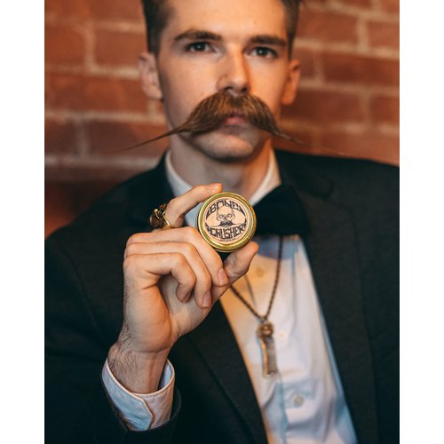 Mustache Wax Extra Strong Hold Grooming For Men - 1oz Bone Crusher Moustache & Beard Wax Tin - Perfect For Handlebar Dali English Curly Mustaches By Death Grip - Heat Source Recommended