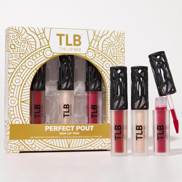 The Lip Bar - Perfect Pout Mini Lip Trio Gift Set (3 Products) - Nonstop Liquid Matte Lipstick & Non-Sticky Lip Gloss - Travel Size - Gift Box - Vegan, Gluten Free, Cruelty Free - Makeup & Cosmetics