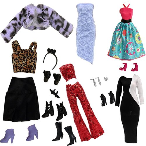 Doll Clothes, 5 Sets Outfits Winter Dresses Pants Windbreaker Hat for 11.5 inch Dolls Accessories Random Style (E)