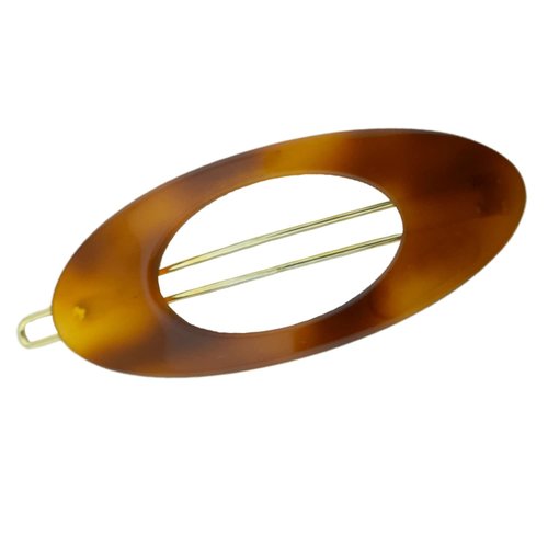 French Amie Oval Small 2 1/4” Celluloid Acetate Side Slide In Strong Hold Hair Clip Barrettes with Tige Boule Clasp for Girls and Women, Made in France (Tortoise Shell)