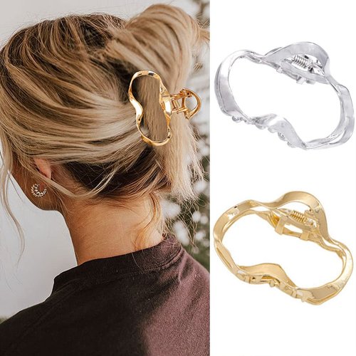Brinie Hair Clip Barrette, 2 Pack Geometric Hollow Metal Alloy No Slip Hair Claw Clips for Thick and Thin Hair, for Women and Girls