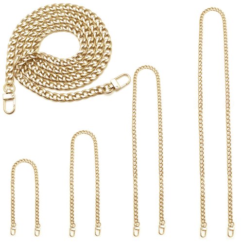 4 Pieces Different Sizes DIY Iron Flat Chain Belt, Handbag Replacement Belt, Shoulder Belt, Wallet Chain Belt, Metal Buckle(7.9 inch, 15.7 inch, 31.5 inch, 47.2 inch) Light Gold