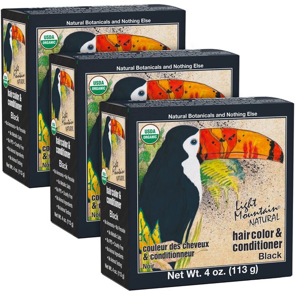 Light Mountain Henna Hair Color & Conditioner - Black Hair Dye for Men/Women, Organic Henna Leaf Powder and Botanicals, Chemical-Free, Semi-Permanent Hair Color, 4 Oz (Pack of 3)