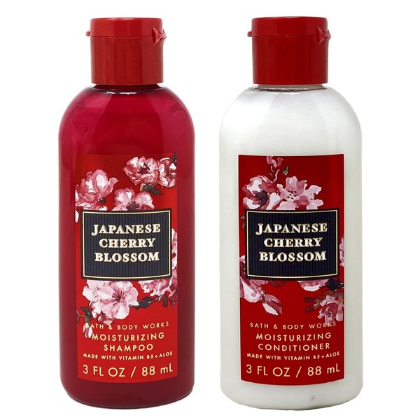 Bath and Body Work JAPANESE CHERRY BLOSSOM Mini Hair Care Bundle - Shampoo and Conditioner - Travel Size