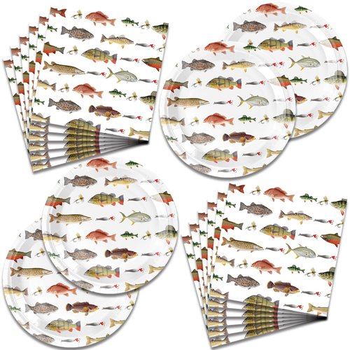 Generic 40Pcs Gone Fishing Theme Party Supplies 20 Plates + 20 Napkin Gone Fishing Birthday Party Decorations (Fish)