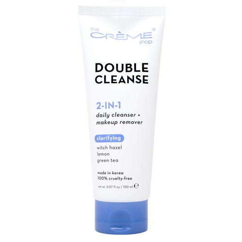 - Face Wash Double Cleanse By The Crème Shop 2 in 1 Facial Foam Cleanser | Witch Hazel + Lemon + Green Tea Daily Cleanser & Makeup Remover.