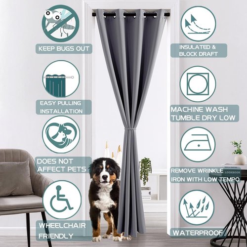 XTMYI Doorway Curtain Privacy,Portable Door Cover Curtain,Sound Proof Winter Summer Heat Blocking Insulated Thermal Grommet Blackout Curtains for Bedroom,80 Inch Length,Dark Grey
