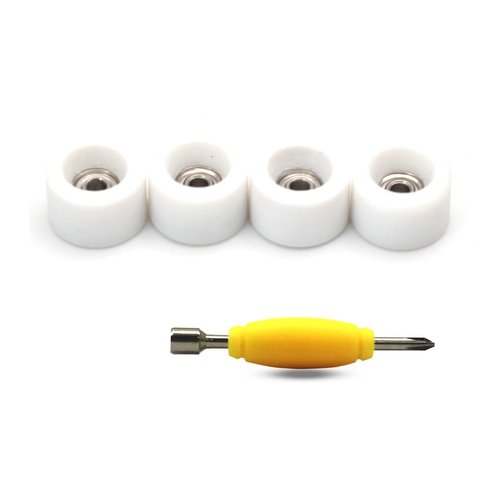 SAIKOOWA 4pcs Apex 68D Urethane Fingerboard Wheels,7.5mm Diameter -ABEC-9 Ultra Spin Chrome Steel Bearings with 1pcs Fingerboard Tool (White)