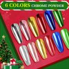 Christmas Chrome Nail Powder, Red Chrome Powder For Nails & X'mas Gold Green Metallic Mirror Nail Chrome Powder & Silver Rose Gold Pink Blue Purple Solid Chrome Powder for Nail Art