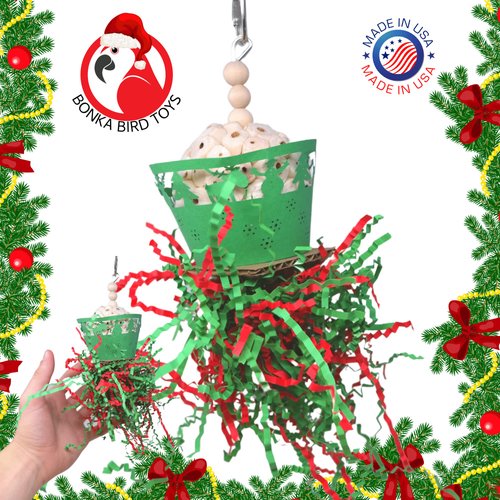 Bonka Bird Toys Merry Christmas Festival Small Bird Toy Natural Sola Chew Foraging Treat Cockatiels Parakeets Conures and Similar Birds (2454 Green)