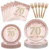 96PCS 70th Birthday Decorations for Women Rose Gold 70 Years Birthday Party Supplies Rose Gold Birthday Supplies Plates and Napkins Forks Disposable Tableware Set for Gifts Women1954 Themed Party