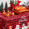 Tiamon Fabric Christmas Tablecloth Table Cover for Rectangle Table, Washable Snowman Santa Claus Table Cloth Decorations for Xmas Winter Holiday Party Supplies (52 x 70 Inch)