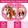 40PCS horse Birthday Party Supplies，Horse Party Tableware Set Including Horse Party Plates Napkins for Pink horse Party Plates and Napkins