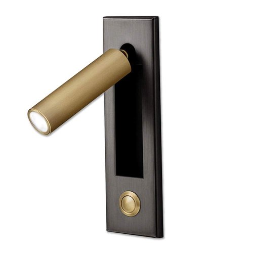 YFMYY LED Bedroom Lamp Headboard Wall Light Sconce, Bedside Reading Light Recessed Push Switch Wall Lamps, Hotel Bed Side Decorative Wall Sconces Spotlight, 360° Rotatable 92° Foldable (Brass+Black)
