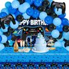 LovesTown 70PCS Video Game Balloon Garland Kit, Video Game Backdrop Table Covers Blue Birthday Balloon Arch Party Decorations for Party Birthday Supplies