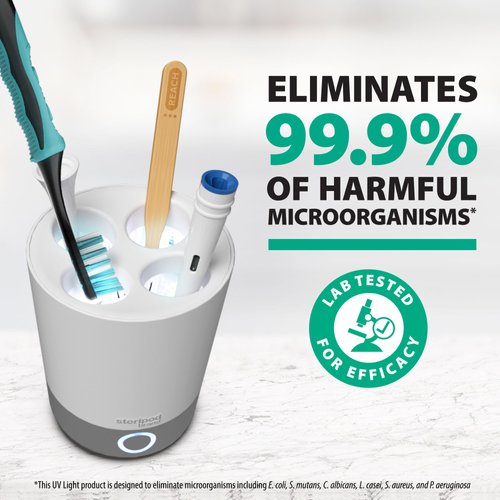 Steripod Brand UV Home Countertop Toothbrush Sanitizer, Reduces Harmful Microorganisms, Toothbrush Holder and Cleaning Station, Holds Four Toothbrushes