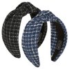 QIANXUAN Black Fabric Headbands For Women Top Knotted Headbands For Women Top Knot Headband Plaid Elegant Twill Woolen Cloth Hairband Classic Houndstooth lattice Hair Accessories Girls