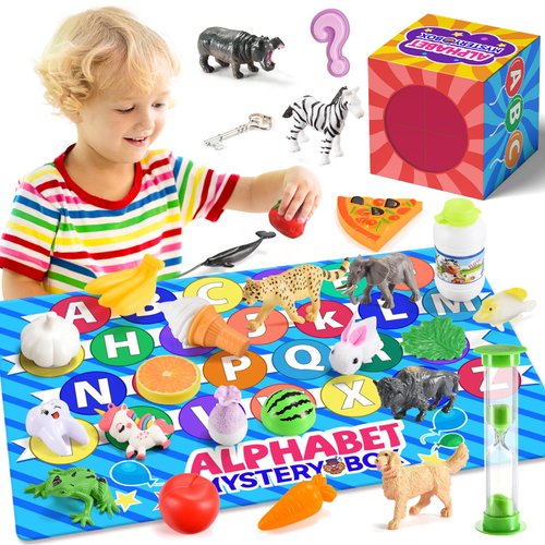 Alphabet Mystery Box for Kids: Alphabet Learning Toys for Kids Age 3 4 5 6 7 Year Old, 26 Pcs Letter Matching Game Toddlers Fine Motor Learning Toys for Preschool Kindergarten Gift for Kids Age 3+