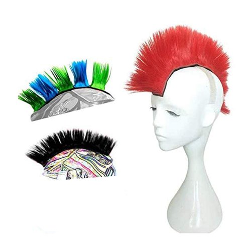 HHongJM Helmet Hawks Motorcycle Helmet Mohawk Synthetic Wigs for Bicycle/Almost Helmet/Stick Reusable Design/Red (Helmet Not Included)