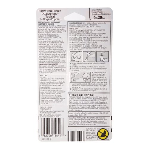 Hartz UltraGuard Dual Action Flea & Tick Topical Dog Treatment and Flea and Tick Prevention, 6 Months, 15-30 Pound Dogs