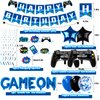 Video Game Birthday Party Decorations Navy Blue Game On Party Supplies Gaming Birthday Decoration Including Happy Birthday Banner,Hanging Swirls, latex balloons and Game Controller Balloons