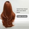 HAIRCUBE Long Auburn Wig with Bangs Layered Curly Orange Wigs for Women Natural Synthetic Wigs for Daily Use (pelucas de cabello natural)