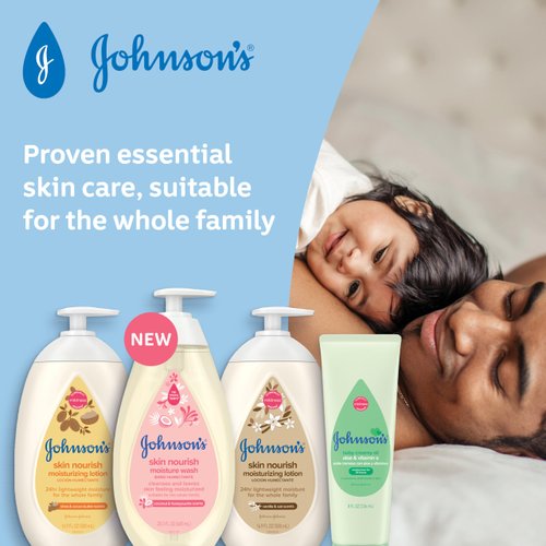 Johnson's Baby Skin Nourish Moisturizing Baby Lotion for Dry Skin with Shea & Cocoa Butter Scents, Gentle & Lightweight Body Lotion for The Whole Family, Hypoallergenic, Dye-Free, 16.9 fl. oz