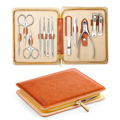 Manicure Set, Pedicure Sets, Nail Clipper Sets, Stainless Steel Professional Nail Cutter Kits with Travel Case (12 Count)