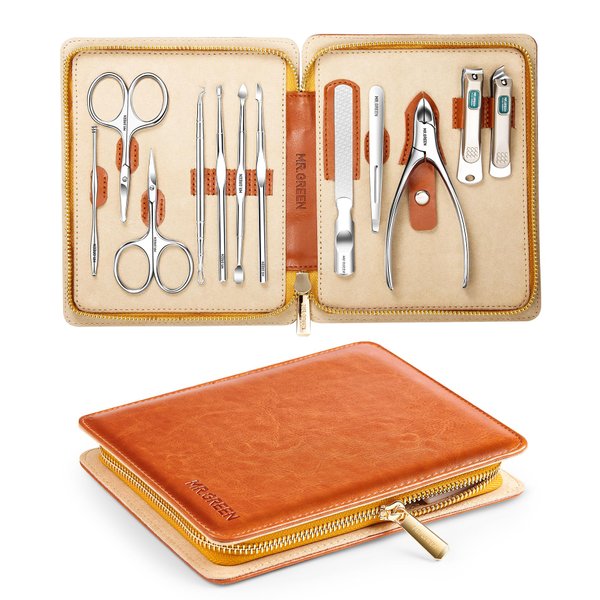Manicure Set, Pedicure Sets, Nail Clipper Sets, Stainless Steel Professional Nail Cutter Kits with Travel Case (12 Count)